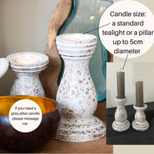 Load image into Gallery viewer, White Rustic Wooden Candle Pillar Holders | Candle Set for Living room decor