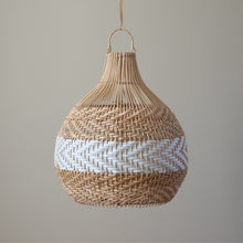 Load image into Gallery viewer, Boho Rattan Light Shade with White Stripe Handmade Woven Pendant Lamp