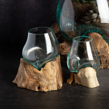 Load image into Gallery viewer, Molten Glass Bowl on a Rustic Wooden Stand