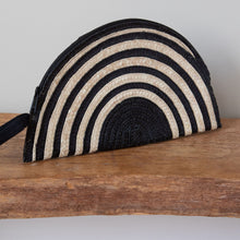 Load image into Gallery viewer, Handmade Woven Straw Clutch | Black & Natural Half Moon Wristlet