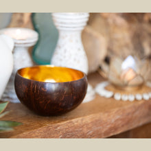 Load image into Gallery viewer, Gold Lined Coconut Shell Bowl | Handmade Boho Jewellery Dish