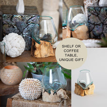 Load image into Gallery viewer, Molten Glass Bowl on a Rustic Wooden Stand