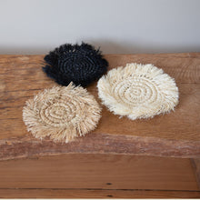 Load image into Gallery viewer, Raffia Fringe Coasters Small Round Table Mat for Cup Rustic Decor