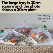 Load image into Gallery viewer, Set of 3 White Bamboo Food Covers with Trays - Plate Cover, Net Lids for Food Protection