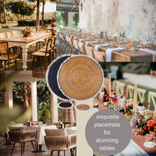 Load image into Gallery viewer, Rattan Shell Edge Round Placemat Wicker 39cm Honey and Black