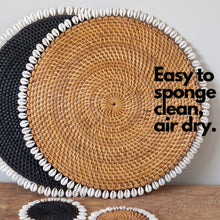 Load image into Gallery viewer, Rattan Shell Edge Round Placemat Wicker 39cm Honey and Black