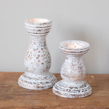 Load image into Gallery viewer, White Rustic Wooden Candle Pillar Holders | Candle Set for Living room decor