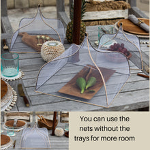 Load image into Gallery viewer, Set of 3 White Bamboo Food Covers with Trays - Plate Cover, Net Lids for Food Protection