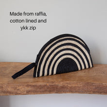 Load image into Gallery viewer, Handmade Woven Straw Clutch | Black & Natural Half Moon Wristlet