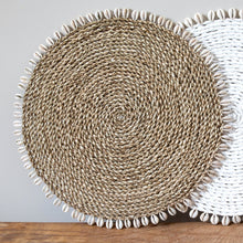Load image into Gallery viewer, Round Wicker Placemat with Shell Edge | Woven Mat for indoor or outdoor table