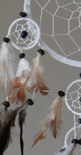 Load image into Gallery viewer, White Feather Dream Catcher, Black and Brown Feather Accents