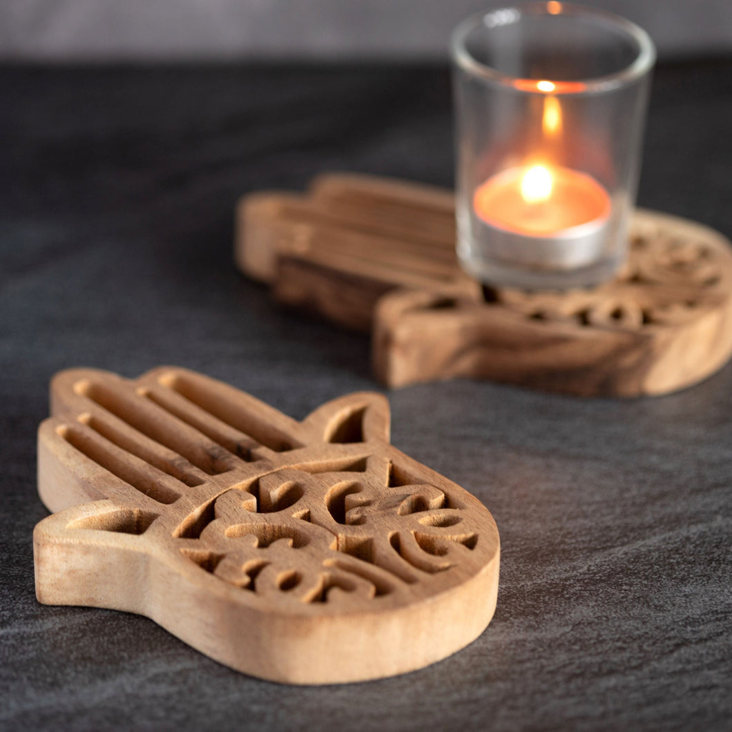 Wooden Hand Coaster |Wood Hamsa Hand Coaster | Rustic Home Decor | For Boho Coffee Table