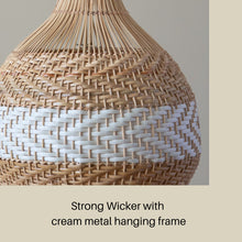Load image into Gallery viewer, Boho Rattan Light Shade with White Stripe Handmade Woven Pendant Lamp
