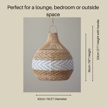 Load image into Gallery viewer, Boho Rattan Light Shade with White Stripe Handmade Woven Pendant Lamp
