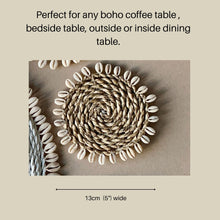 Load image into Gallery viewer, Round Shell Coaster | Cowrie Shell Coaster | Rattan Coaster for Boho Home Decor
