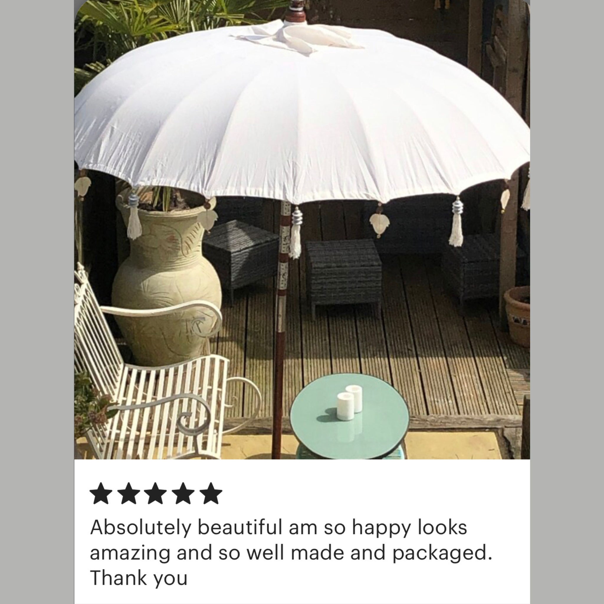 Garden Parasol Umbrella Boho Garden Accessories Ecru White Large