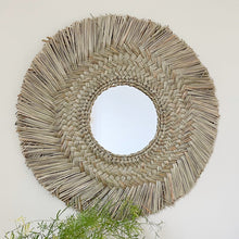 Load image into Gallery viewer, Raffia round mirror boho home decor
