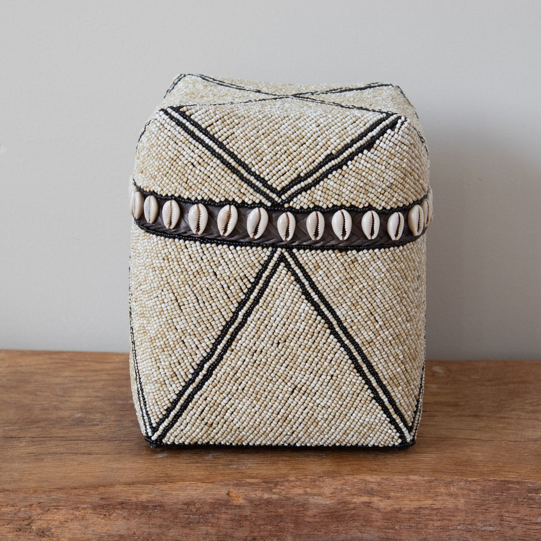 Tribal Beaded Cream and Black Storage Box