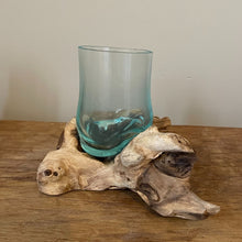 Load image into Gallery viewer, Molten Glass melted on a Teak Wooden Base
