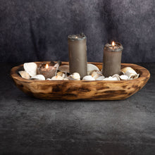 Load image into Gallery viewer, Wooden Dough Bowl Tray for Candle Table Scape 16 oz

