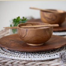 Load image into Gallery viewer, Handmade Teak Ramen Bowl &amp; Chopsticks Set
