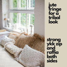 Load image into Gallery viewer, Raffia Cushion Cover with Fringe | Raffia Pillow
