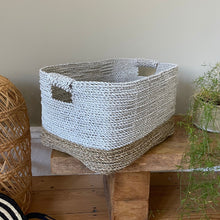 Load image into Gallery viewer, Large white dip rattan storage basket in neutral living room
