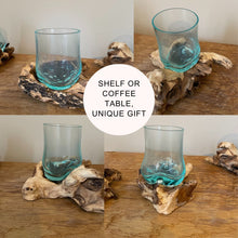 Load image into Gallery viewer, Molten Glass melted on a Teak Wooden Base
