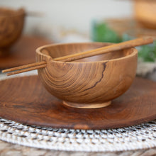 Load image into Gallery viewer, Handmade Teak Ramen Bowl &amp; Chopsticks Set
