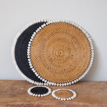 Load image into Gallery viewer, Rattan Shell Edge Round Placemat Wicker 39cm Honey and Black
