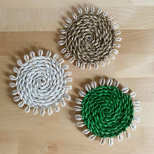 Load image into Gallery viewer, Round Shell Coaster | Cowrie Shell Coaster | Rattan Coaster for Boho Home Decor
