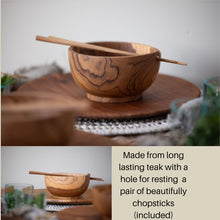 Load image into Gallery viewer, Handmade Teak Ramen Bowl &amp; Chopsticks Set
