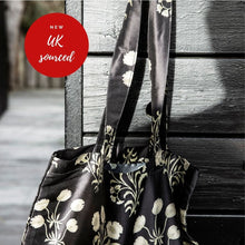 Load image into Gallery viewer, Silky Black Floral Shopping Bag
