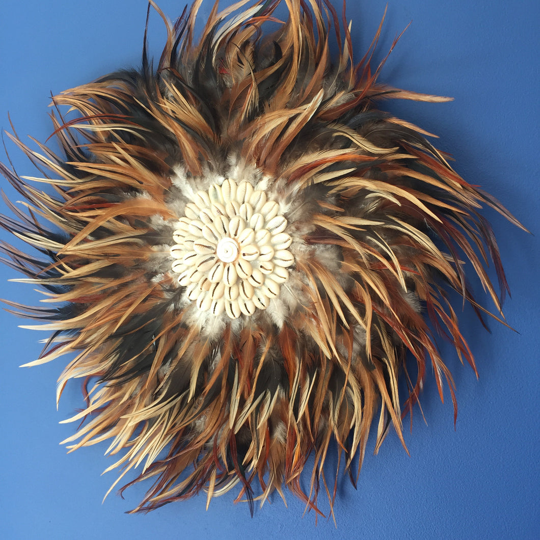 JuJu Hat Brown Feather and Shell Wall Hanging