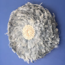 Load image into Gallery viewer, Grey Short Feather and Shell Wall Hanging

