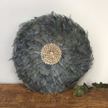 Load image into Gallery viewer, Grey Short Feather and Shell Wall Hanging
