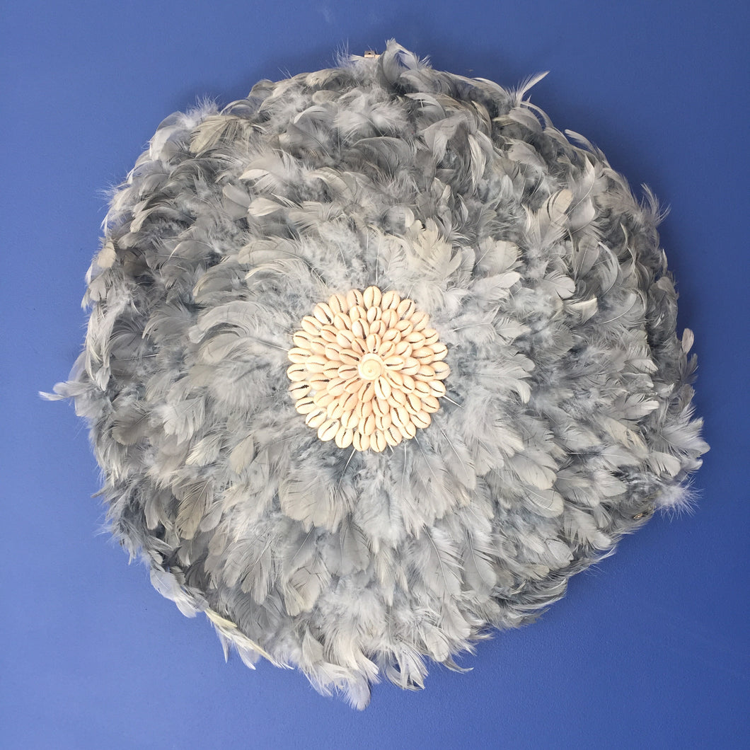 Grey Short Feather and Shell Wall Hanging